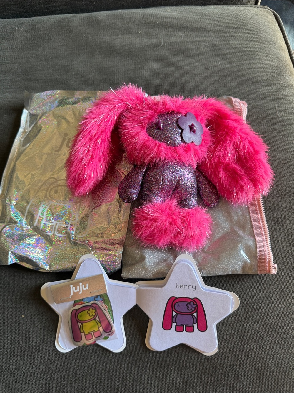 CJ Hendry Juju Kenny Glitter Plush Bag Charm - Bright Pink Glitter